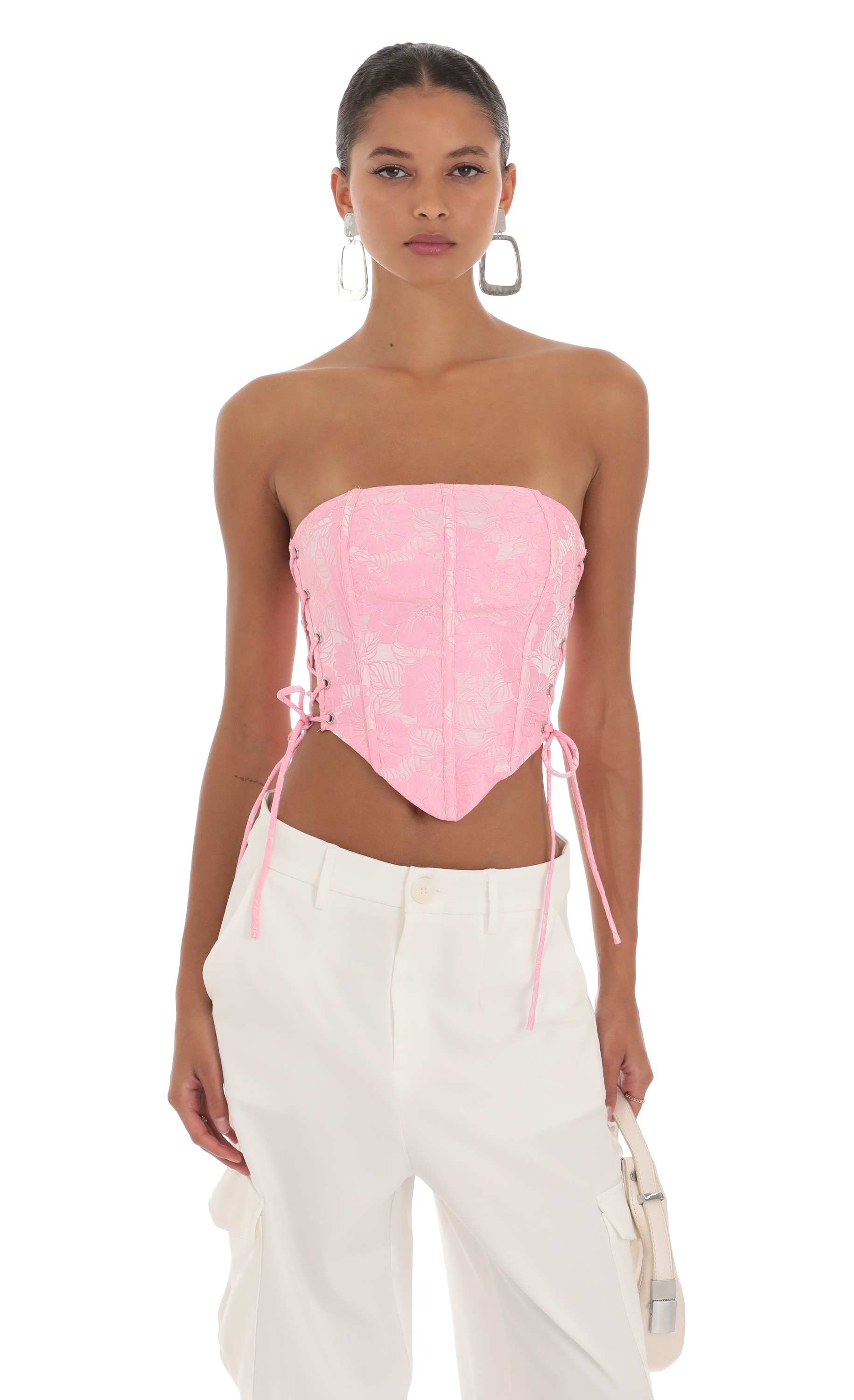 Embroidered Corset Top in Pink