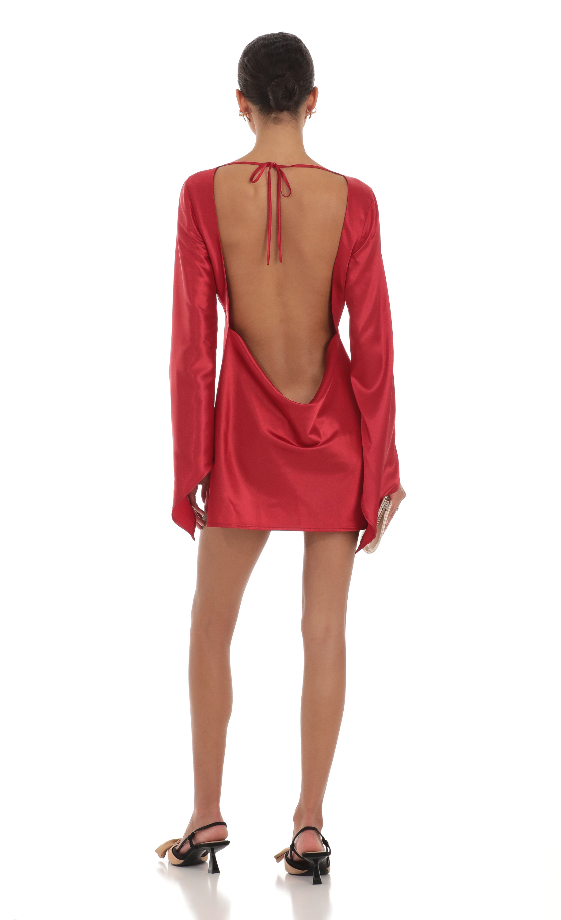 Satin Long Sleeve Dress in Red