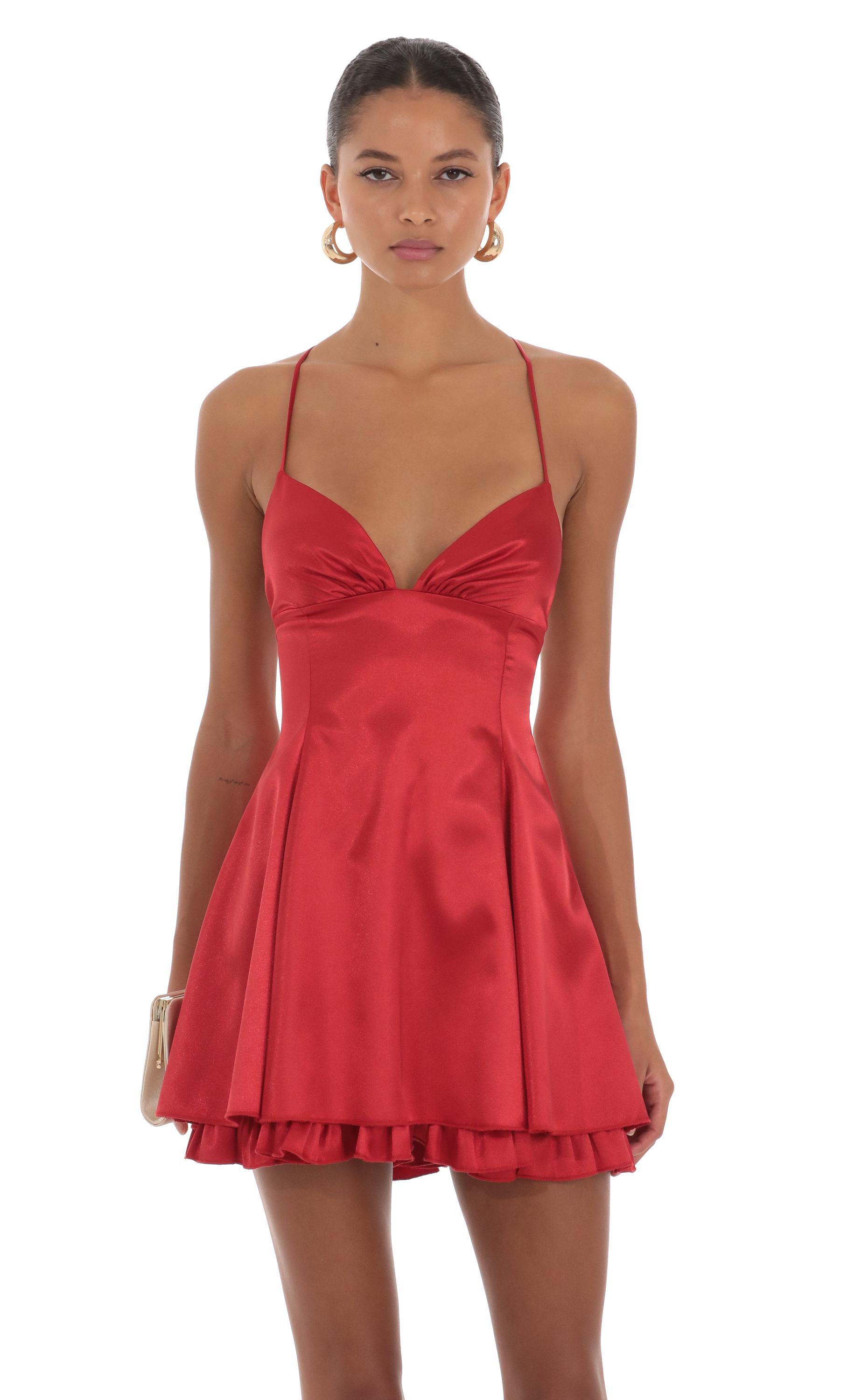 Satin Flare Dress in Red