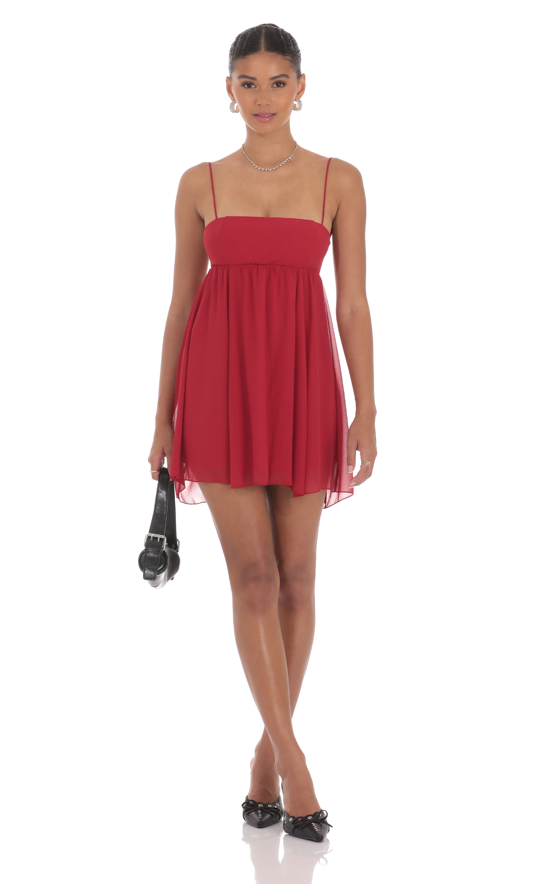 Chiffon Babydoll Dress in Slate Crimson Red