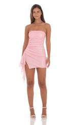 Picture Sequin Side Ruched Strapless Dress in Pink. Source: https://media-img.lucyinthesky.com/data/Aug24/150xAUTO/56f8863d-402d-4702-9c59-ac40d997d6b2.jpg