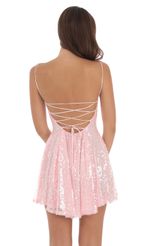 Picture Sheyla Sequin Flare Dress in Pink. Source: https://media-img.lucyinthesky.com/data/Aug24/150xAUTO/5a80a2e3-9c4d-40f6-9162-b1f537f60864.jpg