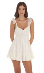 Picture Chiffon Ruffle Strap Dress in White. Source: https://media-img.lucyinthesky.com/data/Aug24/150xAUTO/80ed8a9a-2269-47d3-96f1-95b6cdaf1931.jpg