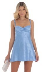 Picture Jacquard Babydoll Satin Dress in Blue. Source: https://media-img.lucyinthesky.com/data/Aug24/150xAUTO/86ae9dfc-e896-439d-89cc-63e7888093ff.jpg