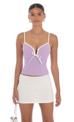 Picture Outline Front Tie Top in Lilac. Source: https://media-img.lucyinthesky.com/data/Aug24/150xAUTO/c2d533ae-2898-4b84-b143-7e5e5af72a0f.jpg