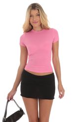 Picture Stretch Short Sleeve Top in Fuchsia. Source: https://media-img.lucyinthesky.com/data/Aug24/150xAUTO/c5b51d7f-6e4f-4c86-bad2-aa128f45c24e.jpg