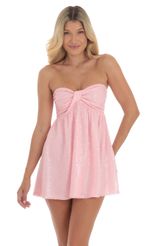 Picture Jacquard Babydoll Dress in Pink. Source: https://media-img.lucyinthesky.com/data/Aug24/150xAUTO/d2b3aba9-7f1b-4921-93ce-90b6d53961bc.jpg