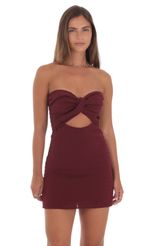 Picture Dotted Strapless Cutout Dress in Burgundy. Source: https://media-img.lucyinthesky.com/data/Aug24/150xAUTO/d4048b22-99af-405b-ab3f-9156d86c97c0.jpg