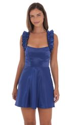 Picture Satin Ruffle Strap A-line Dress in Blue. Source: https://media-img.lucyinthesky.com/data/Aug24/150xAUTO/dcc51fe9-4859-4678-9a1a-3c4244b7de87.jpg