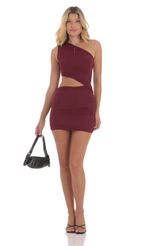 Picture Mesh One Shoulder Cutout Dress in Maroon. Source: https://media-img.lucyinthesky.com/data/Aug24/150xAUTO/f93e5af1-dc70-4a48-8d8f-7543736db27a.jpg