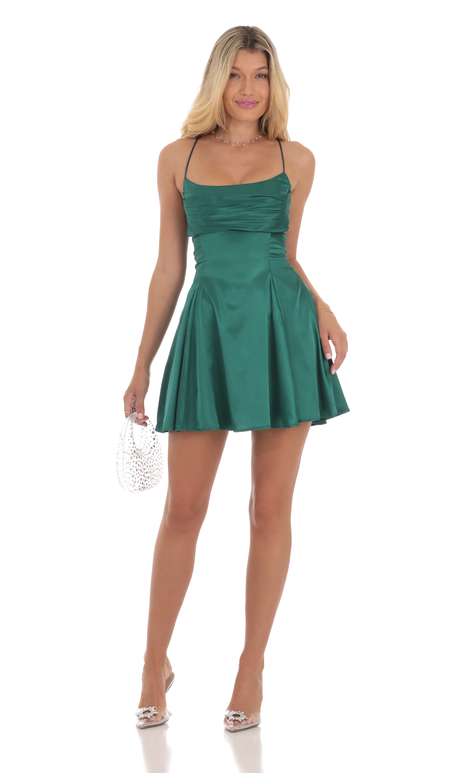 Satin A-Line Dress in Green