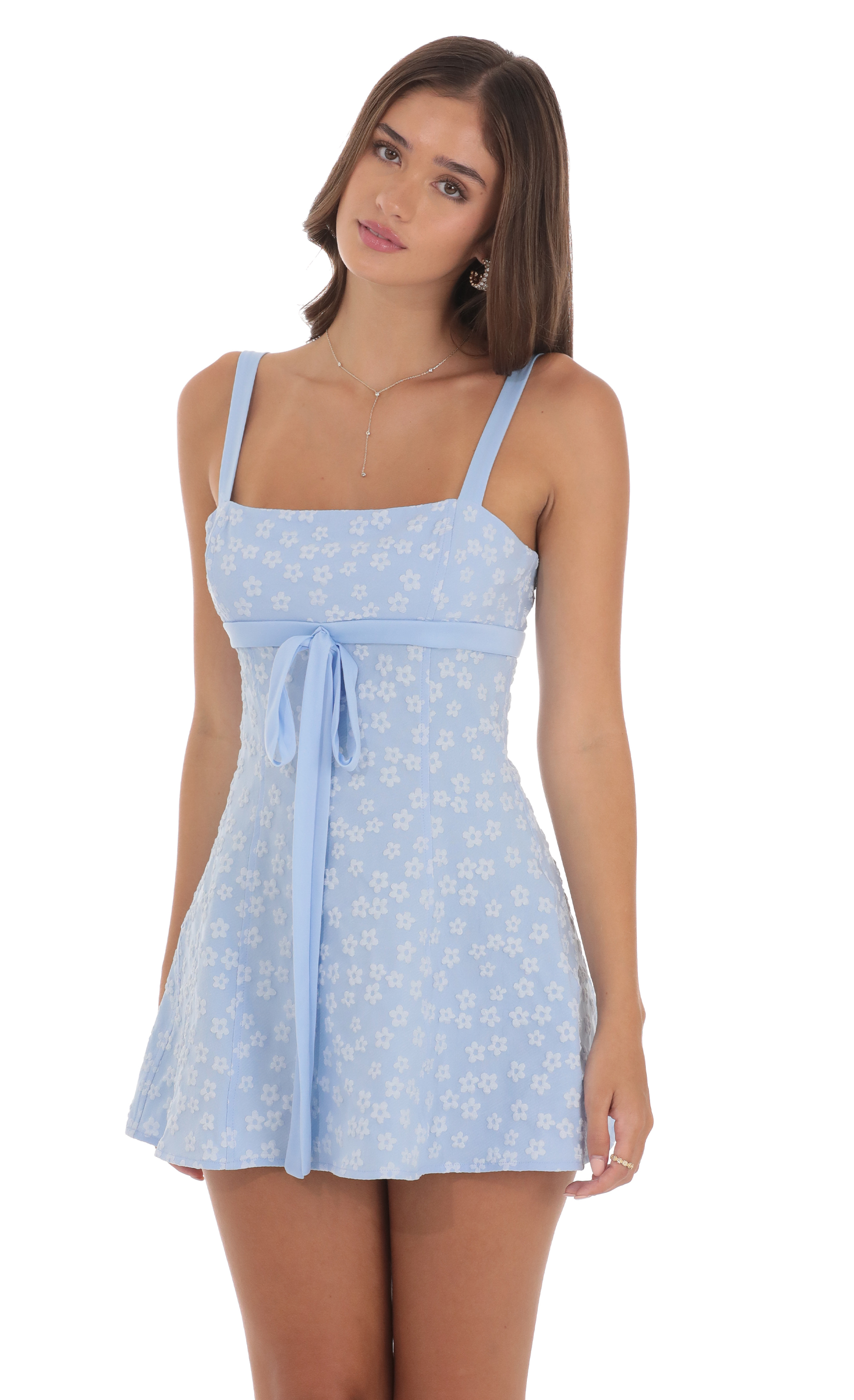 Jacquard Ribbon Dress in Blue