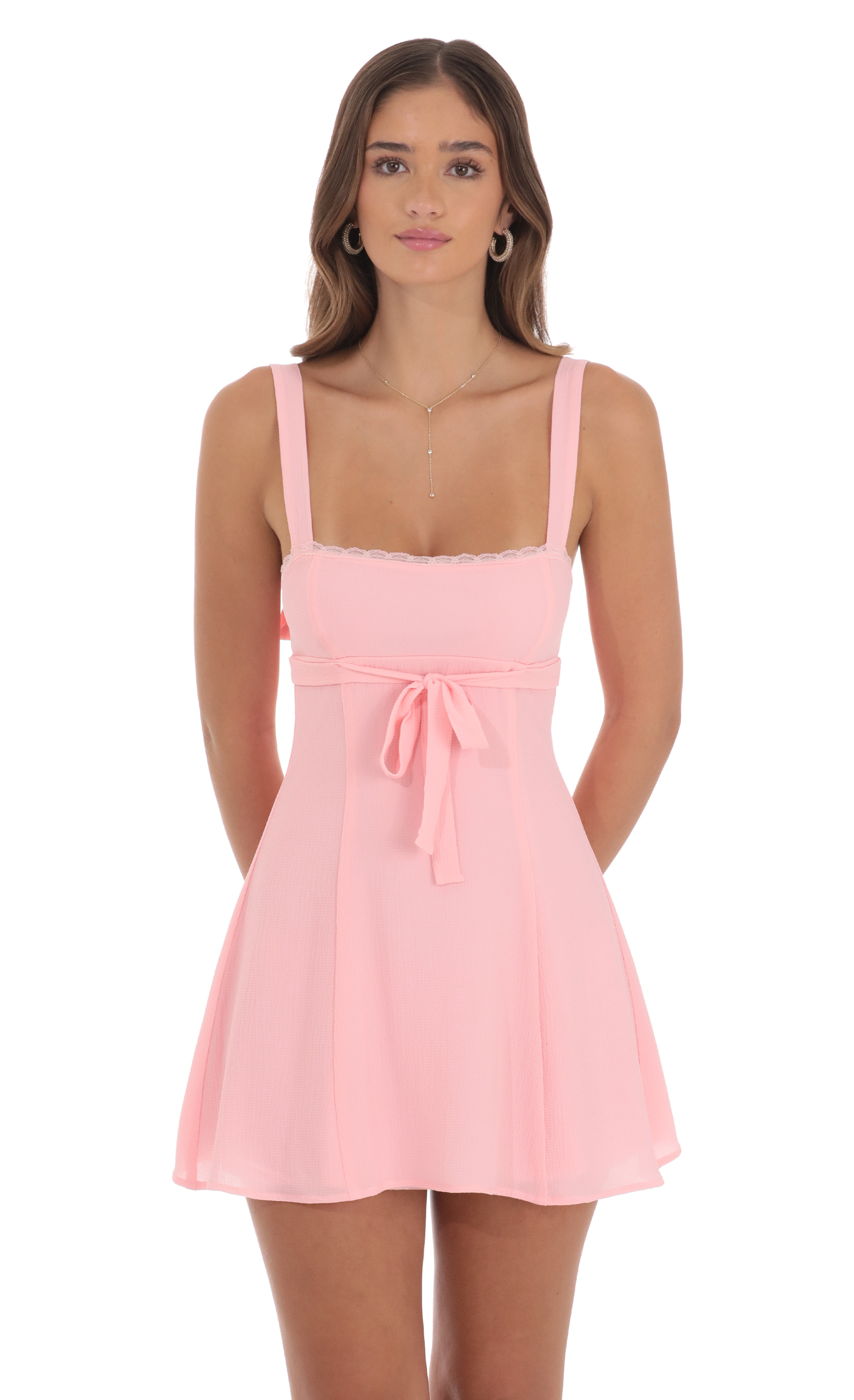 Ribbon Embroidered Trim Dress in Pink