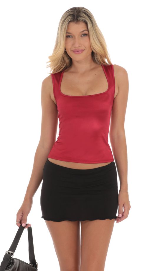 Satin Square Neck Top in Red