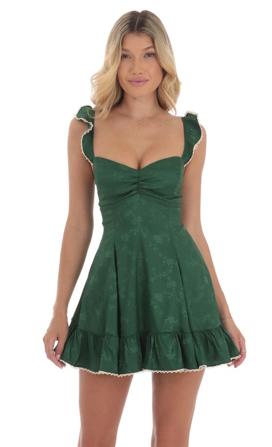 Jacquard A-Line Dress in Green