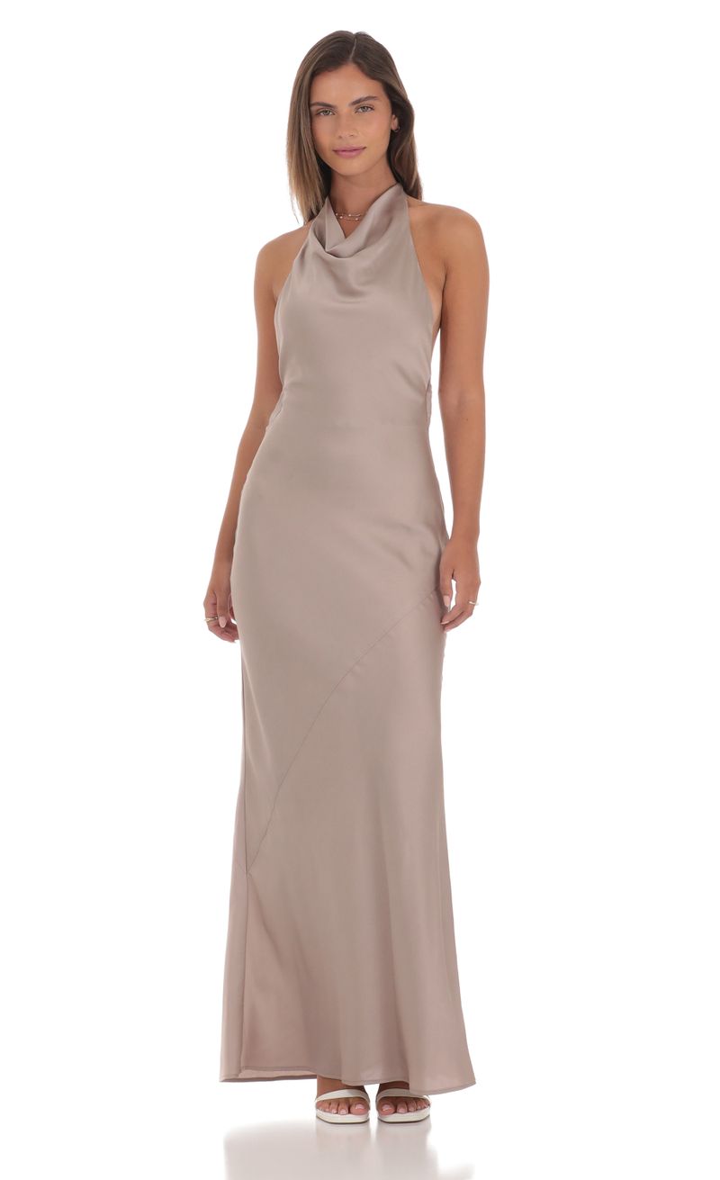 fitted lace wedding dress Terneigh Ribbed-Knit Off-Shoulder Maxi Dress in Taupe main image 0