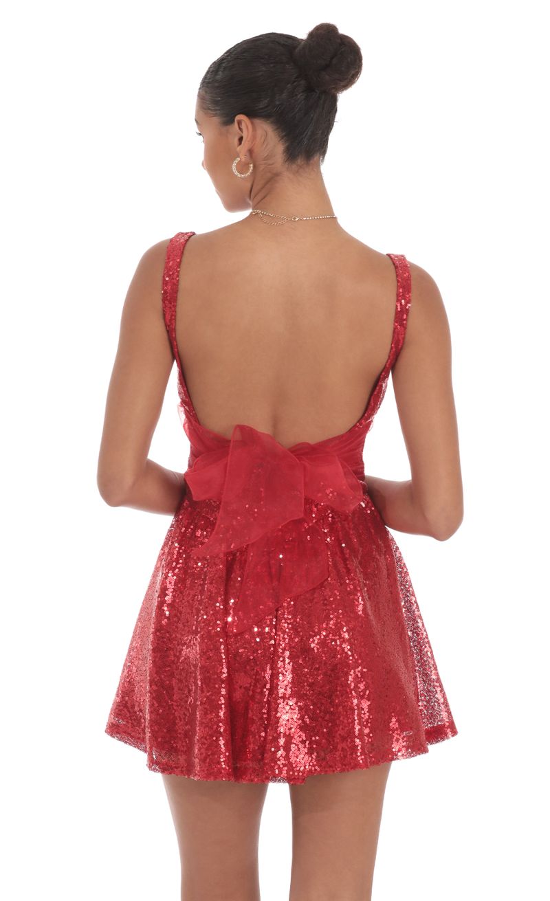 Sequin Open Back Bow Dress in Red | LUCY IN THE SKY