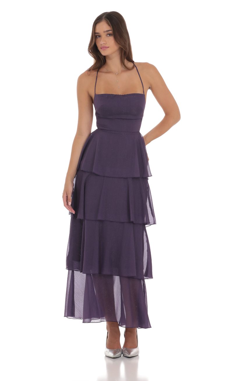 chinese dress ladies Deep Violet Maxi Dress with Silver Jewels main image 1