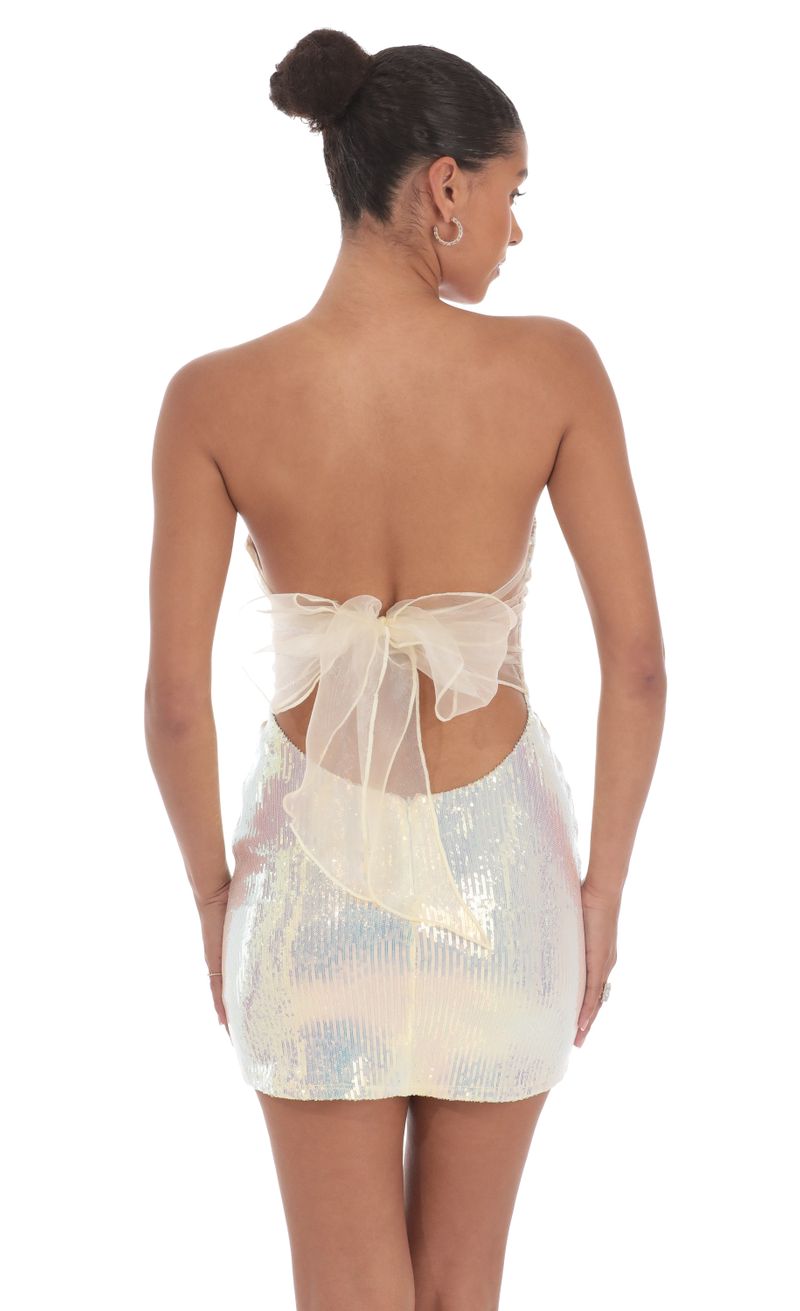 Iridescent Seqiun Strapless Bodycon Dress in Cream | LUCY IN THE SKY