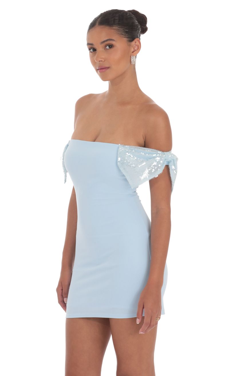 Sequin Off Shoulder Bow Sleeves Dress in Baby Blue