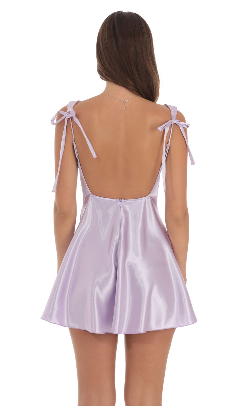 Satin Lace Trim Open Back Dress in Lavender | LUCY IN THE SKY
