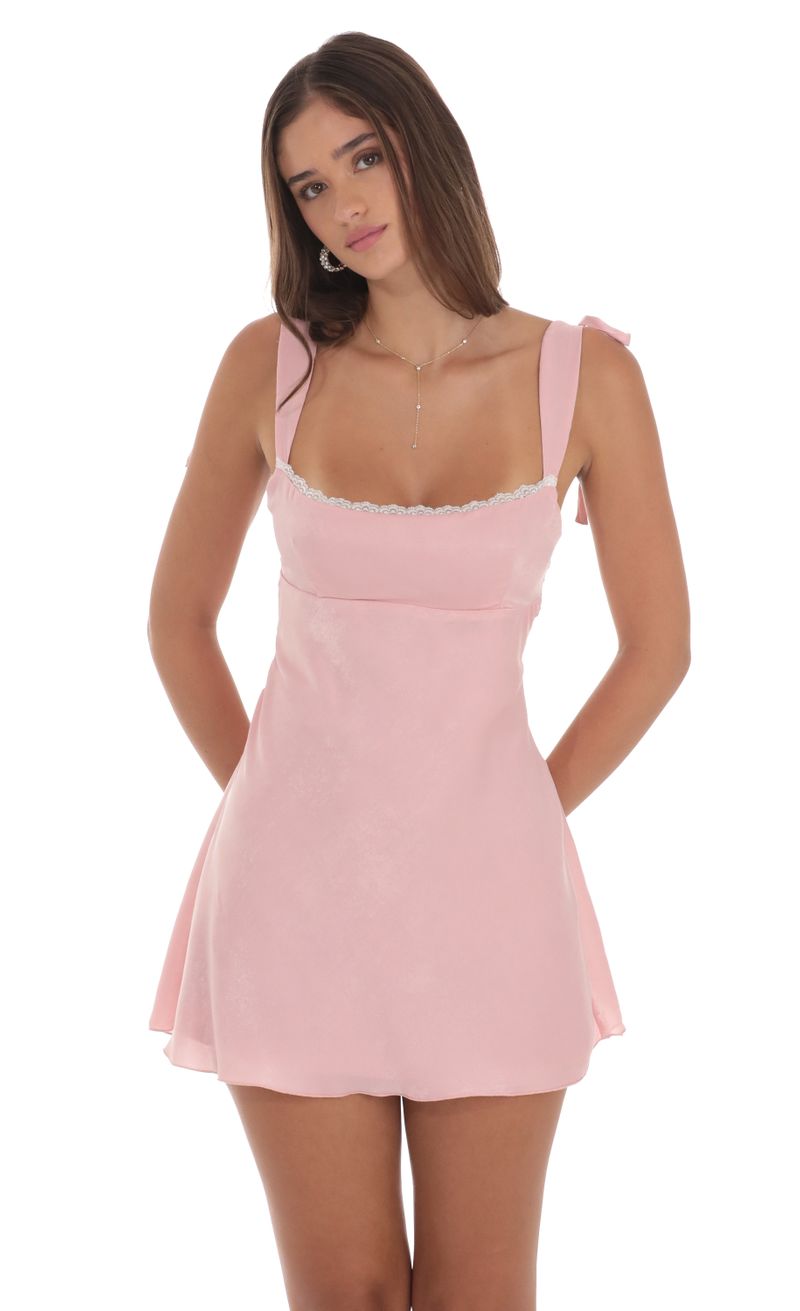 Satin Lace Trim Open Back Dress in Dusty Pink | LUCY IN THE SKY Satin Lace Trim Open Back Dress in Dusty Pink | LUCY IN THE SKY