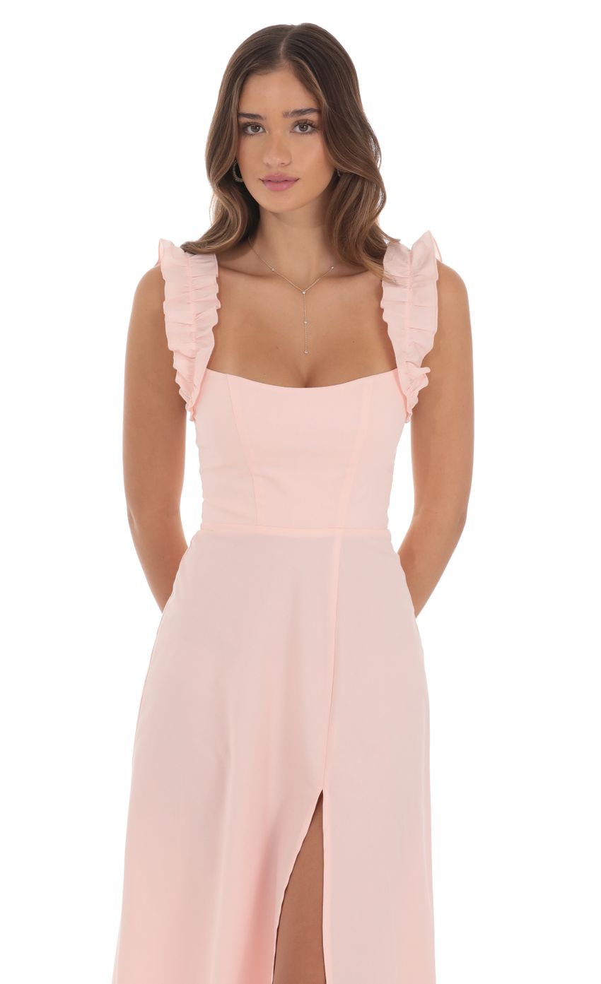 Picture Ruffle Strap Maxi Dress in Pink. Source: https://media-img.lucyinthesky.com/data/Aug24/850xAUTO/07d7e7f7-9f13-452e-96cb-a1b801de930a.jpg