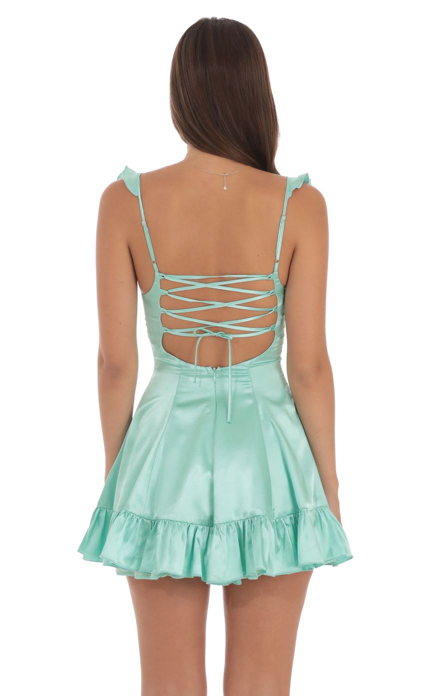 Picture Satin Ruffle Strap A-Line Dress in Turquoise. Source: https://media-img.lucyinthesky.com/data/Aug24/850xAUTO/07df9a00-5231-49df-881a-1a91b30de257.jpg