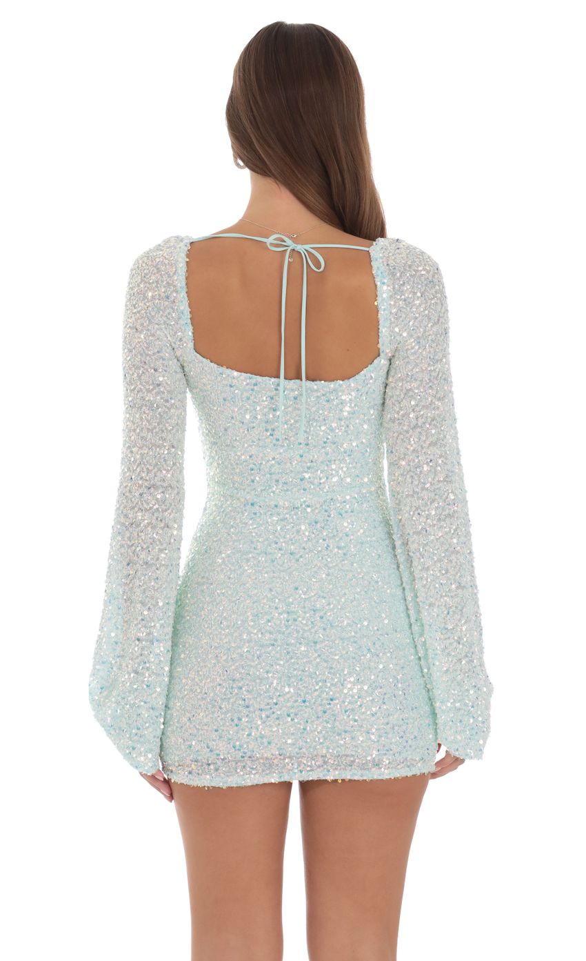 Picture Sequin Long Sleeve Dress in Aqua Blue. Source: https://media-img.lucyinthesky.com/data/Aug24/850xAUTO/0c93f246-5dc1-4fc6-a79d-a17db12dbb1d.jpg