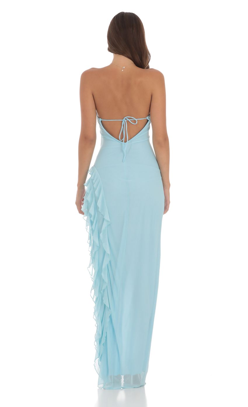 Picture Mesh Strapless Triple Ruffle Maxi Dress in Blue. Source: https://media-img.lucyinthesky.com/data/Aug24/850xAUTO/1208be5f-2d20-4f36-b53f-6837fc251d58.jpg