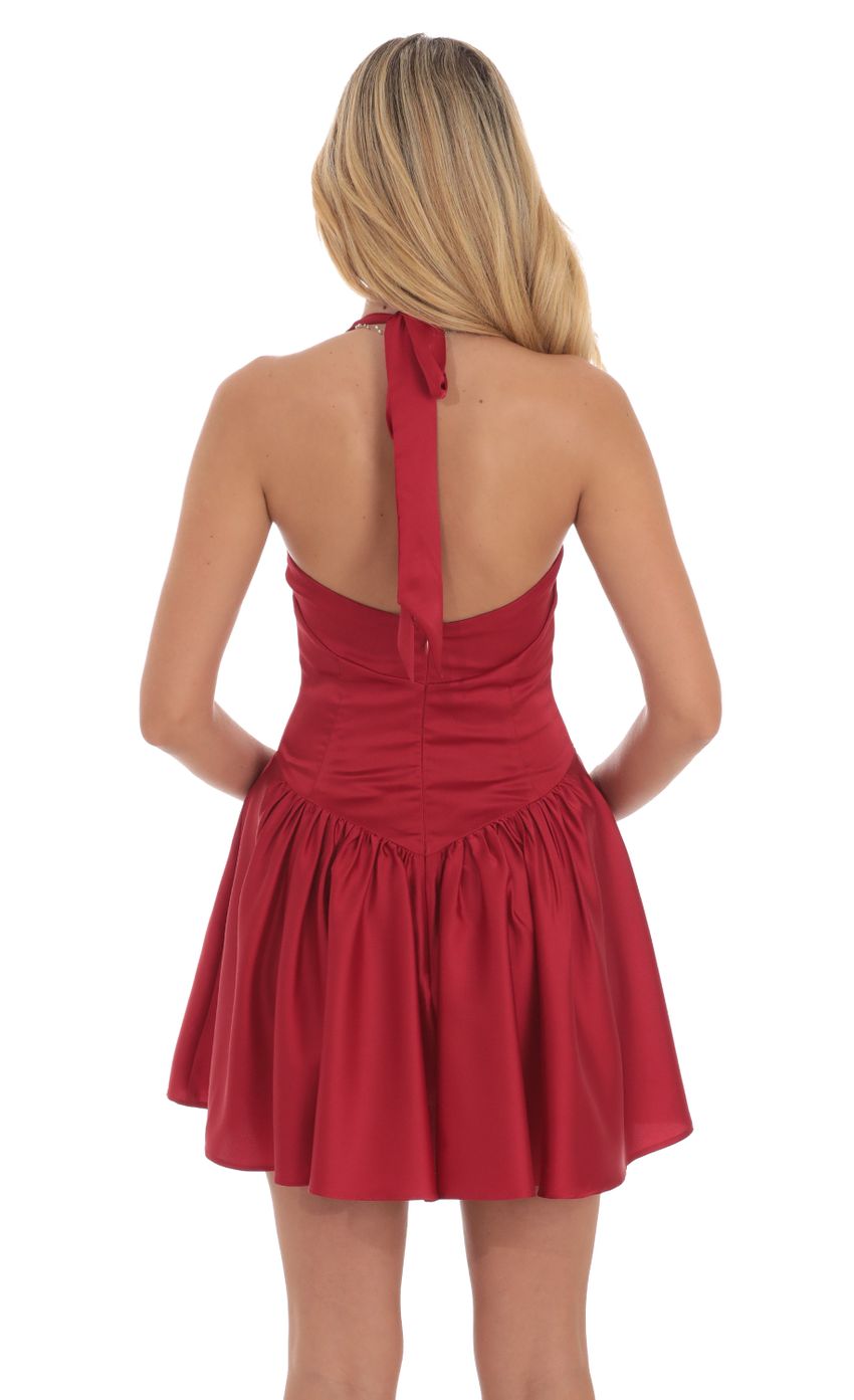 Picture Satin Halter A-line Dress in Red. Source: https://media-img.lucyinthesky.com/data/Aug24/850xAUTO/1701c667-43cd-4a5b-9180-0e7f742cf45f.jpg