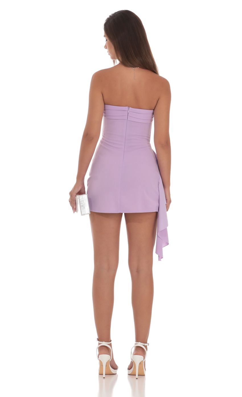 Picture Strapless Ruched Tassel Dress in Lavender. Source: https://media-img.lucyinthesky.com/data/Aug24/850xAUTO/21277815-ae0c-495a-9c4e-d62d741f0b6f.jpg