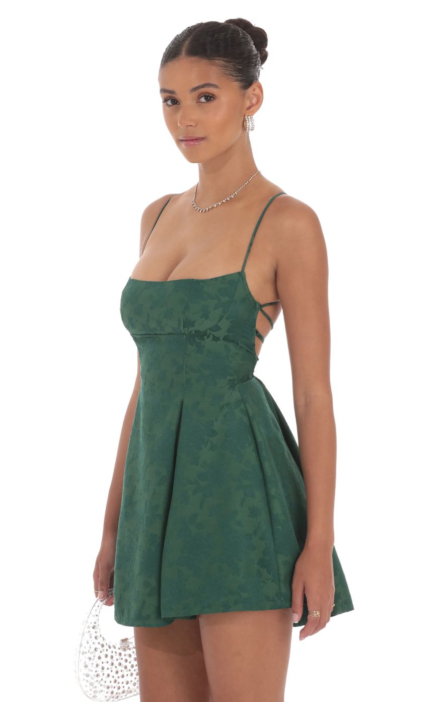 Picture Jacquard Fit and Flare Dress in Green. Source: https://media-img.lucyinthesky.com/data/Aug24/850xAUTO/26dbdeb2-36a0-4679-91a5-6dcb16482199.jpg