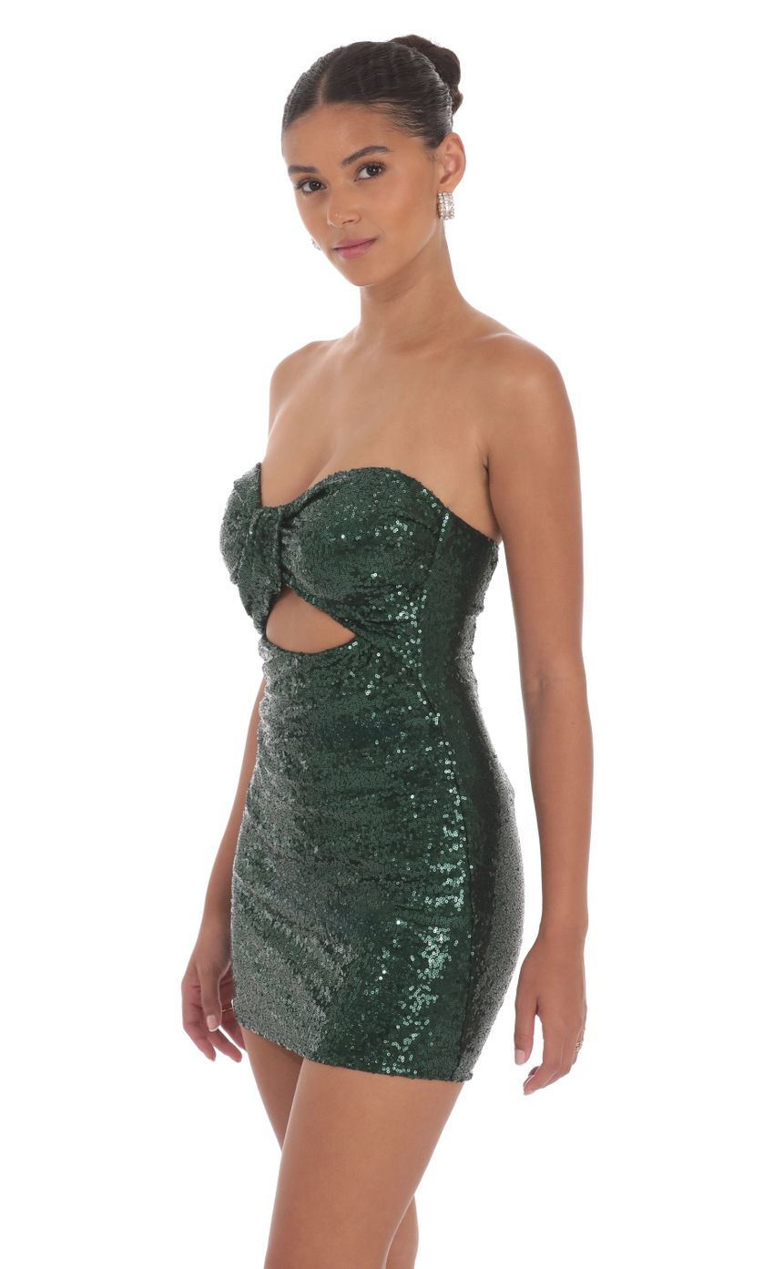 Picture Sequin Strapless Cutout Dress in Green. Source: https://media-img.lucyinthesky.com/data/Aug24/850xAUTO/292a08e9-e0db-4b10-8600-22fb440d4962.jpg