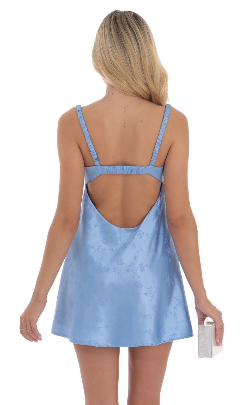 Picture Jacquard Babydoll Satin Dress in Blue. Source: https://media-img.lucyinthesky.com/data/Aug24/850xAUTO/361c205b-e25b-40ad-9ca3-c3d4bd3d4d5c.jpg