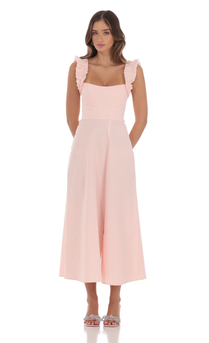 Picture Ruffle Strap Maxi Dress in Pink. Source: https://media-img.lucyinthesky.com/data/Aug24/850xAUTO/36f1db2d-cfe6-4280-98b8-5a7104b77f98.jpg