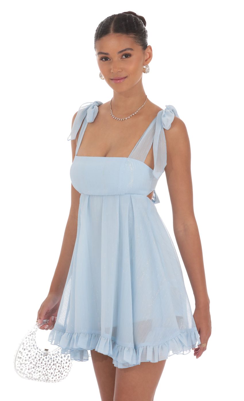 Picture Shimmer Ruffle Babydoll Dress in Blue. Source: https://media-img.lucyinthesky.com/data/Aug24/850xAUTO/39086237-841f-4dcd-86a3-6321daadb26f.jpg