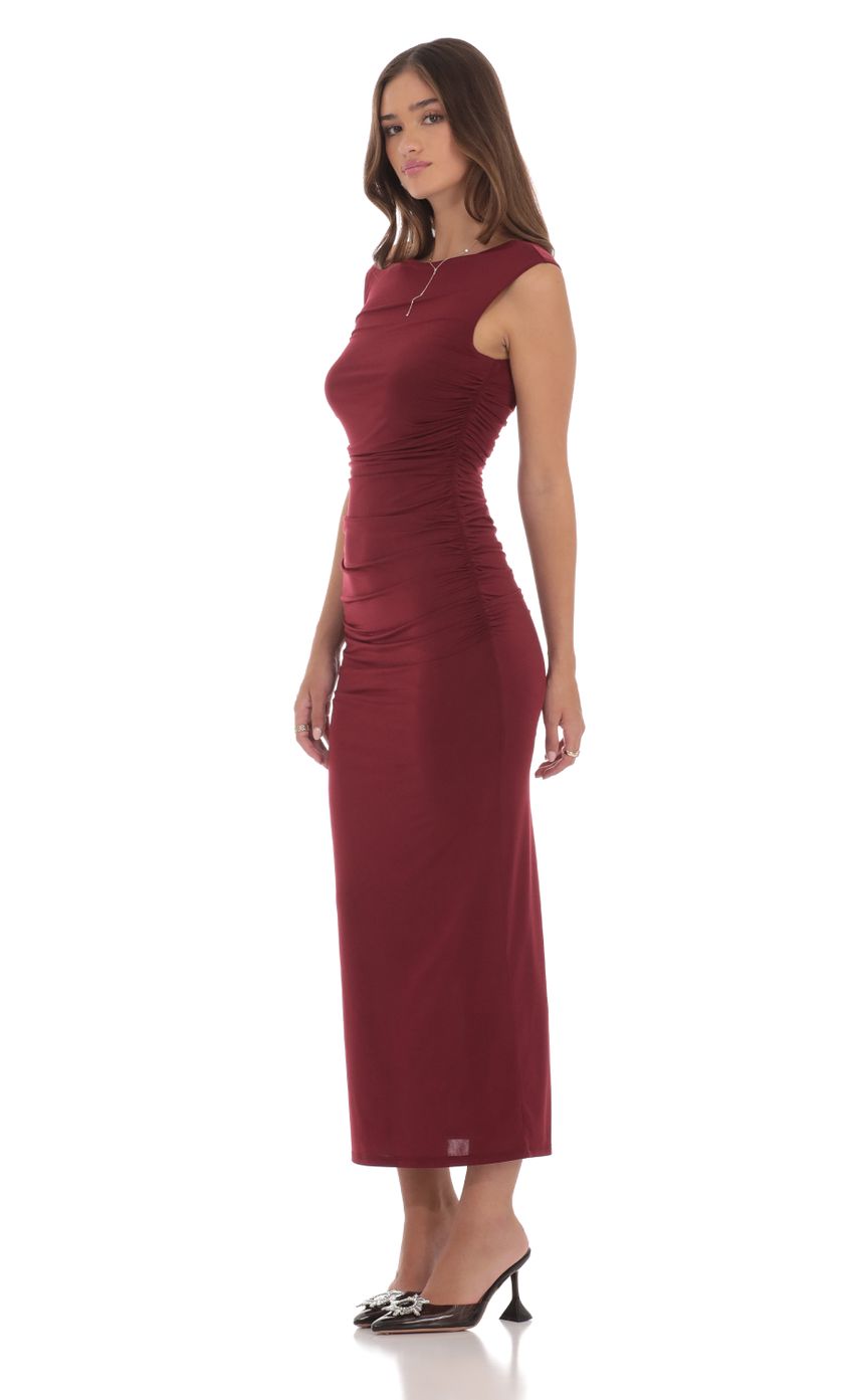 Product image for Ruched Bodycon Maxi Dress in Maroon