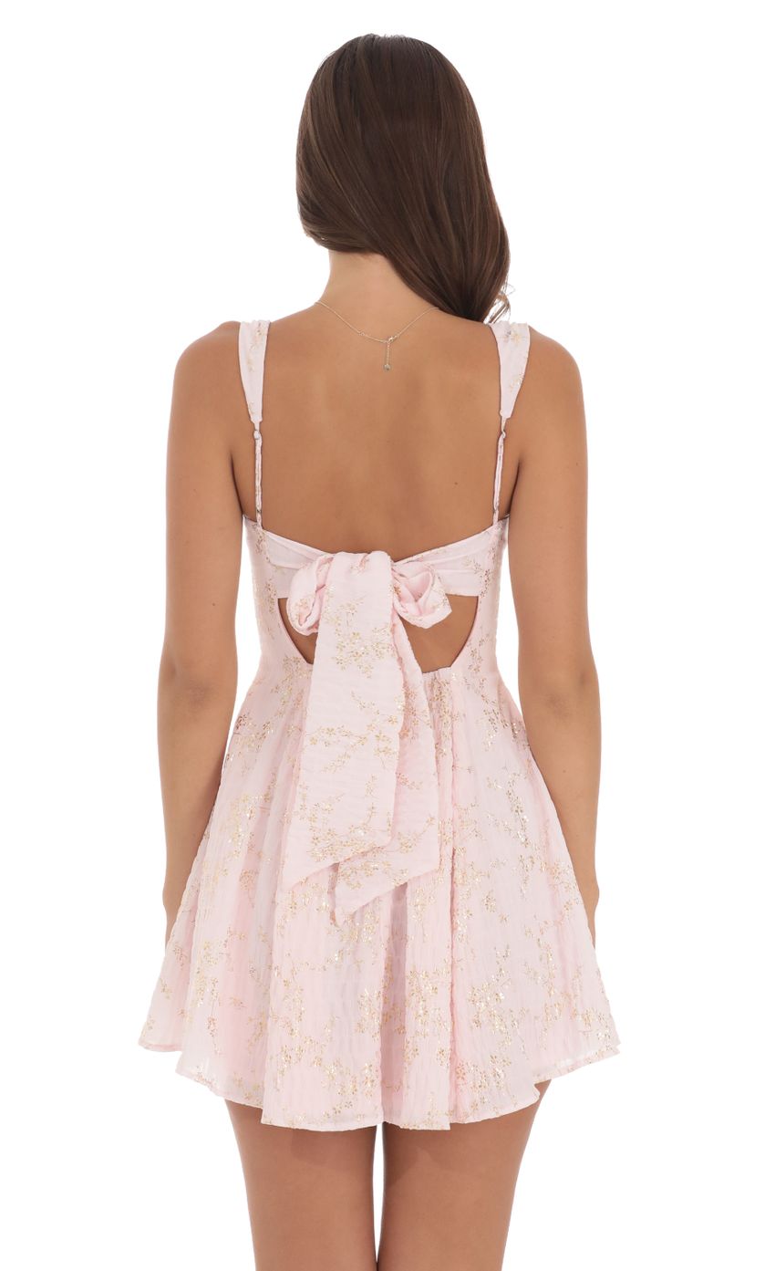 Picture Foiled Floral Crinkle Fit and Flare Dress in Pink. Source: https://media-img.lucyinthesky.com/data/Aug24/850xAUTO/41869893-a974-4c5a-ba61-028893676a35.jpg