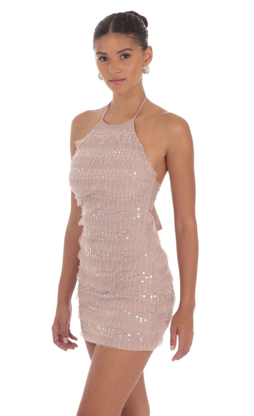 Picture Sequin Ruffle Halter Bodycon Dress in Mauve. Source: https://media-img.lucyinthesky.com/data/Aug24/850xAUTO/4956a4ad-113a-400e-98e2-b2f131af9d57.jpg