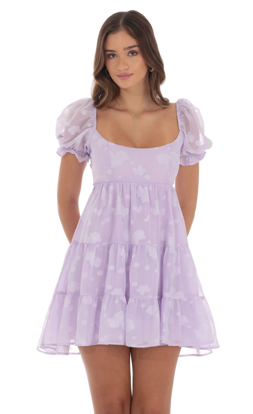 Product image for Floral Chiffon Fit and Flare Dress in Lavender