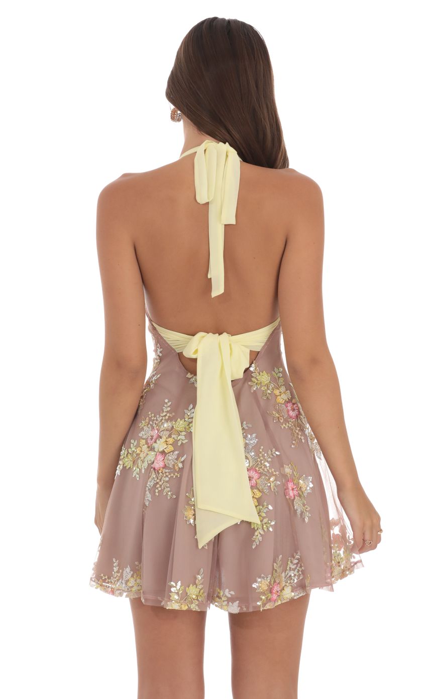 Picture Sequin Floral Mesh Halter Open Back Dress in Mauve. Source: https://media-img.lucyinthesky.com/data/Aug24/850xAUTO/67fde14d-df53-4cec-a6a3-d819ed64b174.jpg