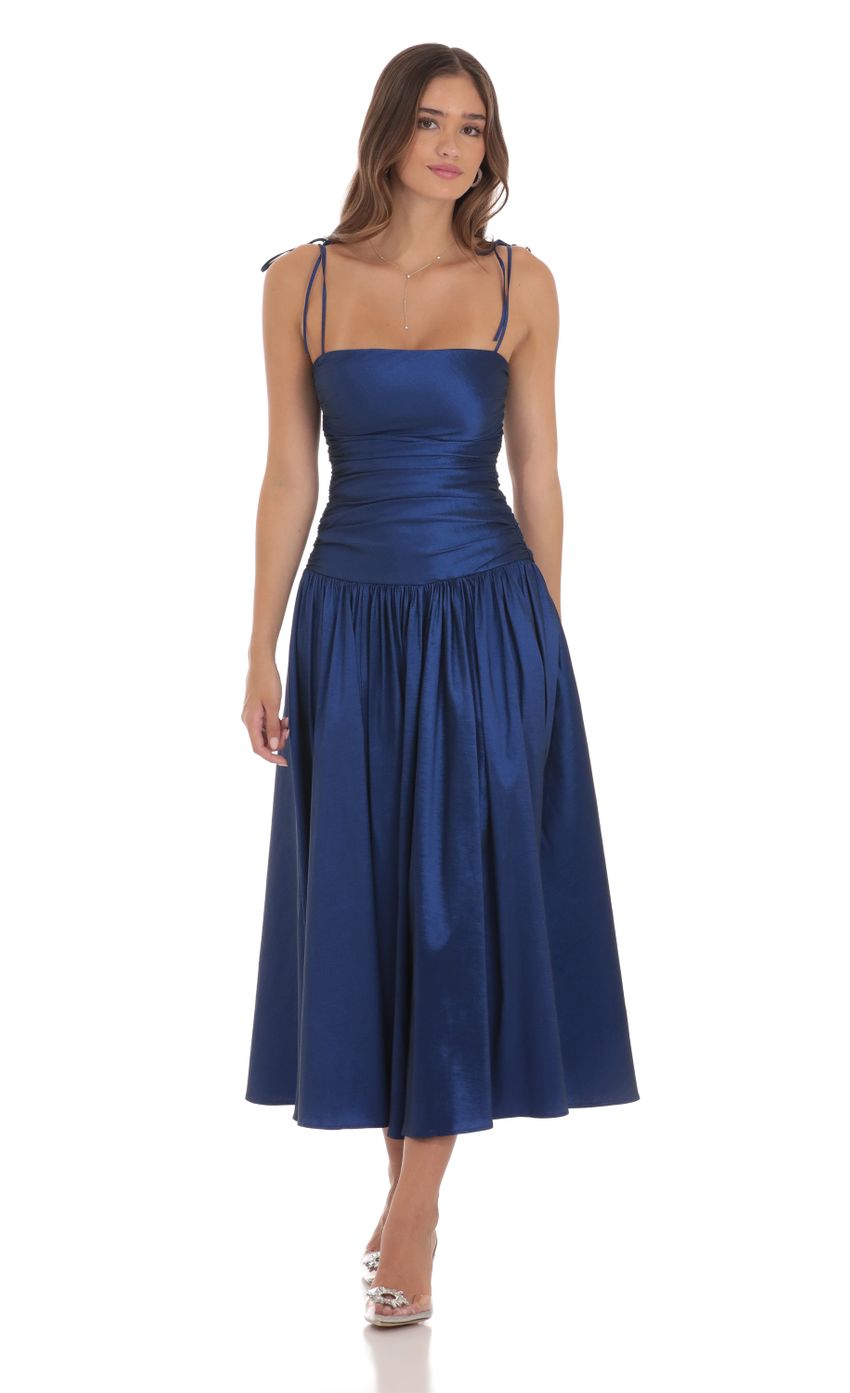 Product image for Ruched Square Neck Midi Dress in Blue