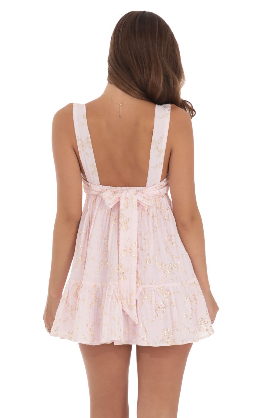 Picture Foiled Floral Babydoll Dress in Pink. Source: https://media-img.lucyinthesky.com/data/Aug24/850xAUTO/71a69a7e-00c3-414f-ae54-22d72cb801e3.jpg