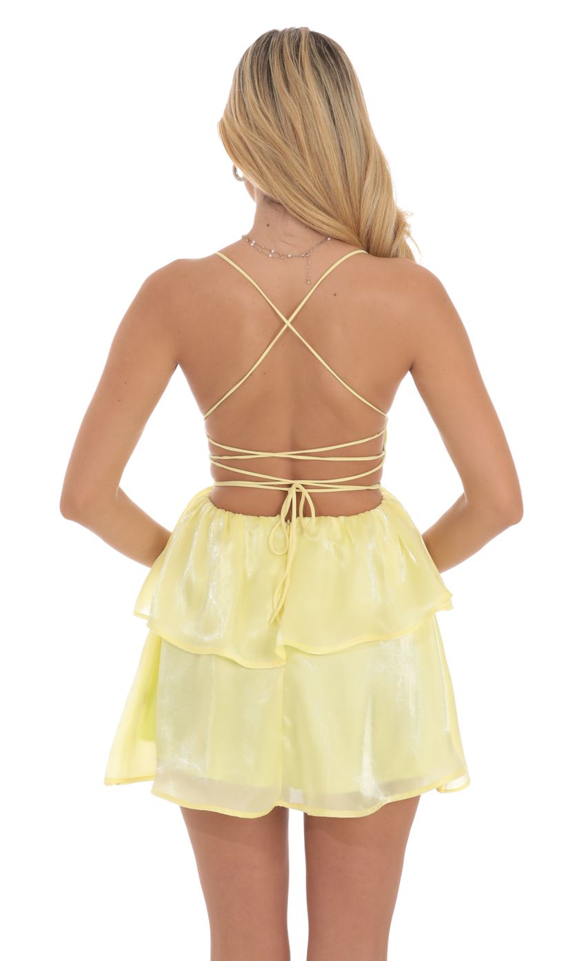 Picture Shimmer Lace Up Dress in Yellow. Source: https://media-img.lucyinthesky.com/data/Aug24/850xAUTO/79eacd94-e0a3-4855-92ad-5db5d46e15e7.jpg