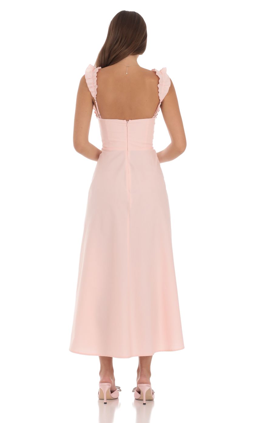 Picture Ruffle Strap Maxi Dress in Pink. Source: https://media-img.lucyinthesky.com/data/Aug24/850xAUTO/9980a6a8-4707-4dd4-b9e6-49467a0bdc2f.jpg