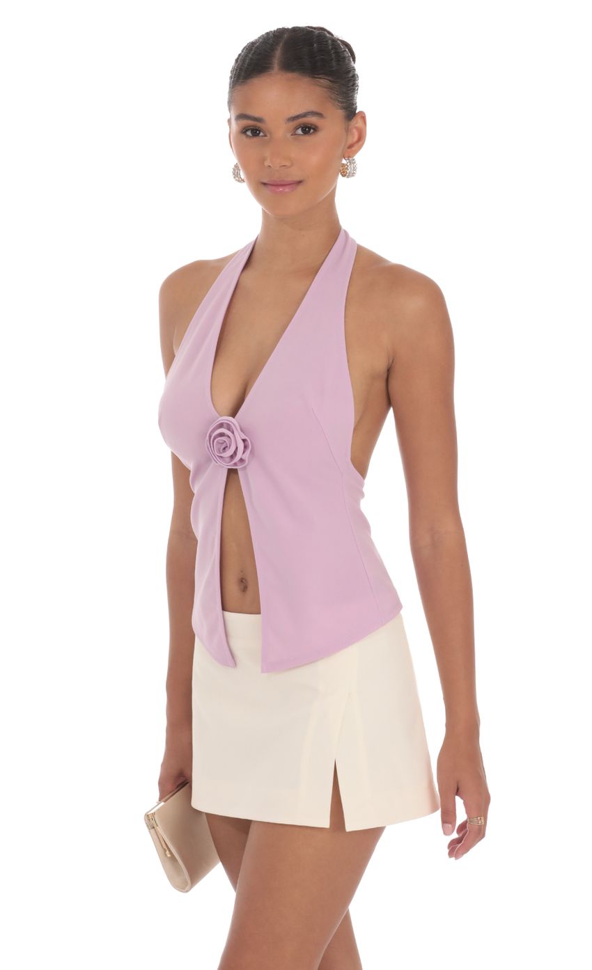 Picture Flower Plunge Neck Top in Lilac. Source: https://media-img.lucyinthesky.com/data/Aug24/850xAUTO/9f2bee09-827e-448e-b441-4457e3dba9d2.jpg