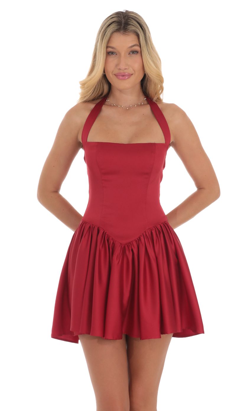 Picture Satin Halter A-line Dress in Red. Source: https://media-img.lucyinthesky.com/data/Aug24/850xAUTO/b1496501-8c8f-496e-bbf4-d422826fc1d7.jpg