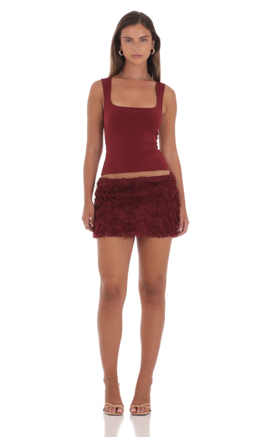 Picture Rosette Skirt in Maroon. Source: https://media-img.lucyinthesky.com/data/Aug24/850xAUTO/b3b18fda-b6bf-4726-b8f9-02a9c3496e81.jpg