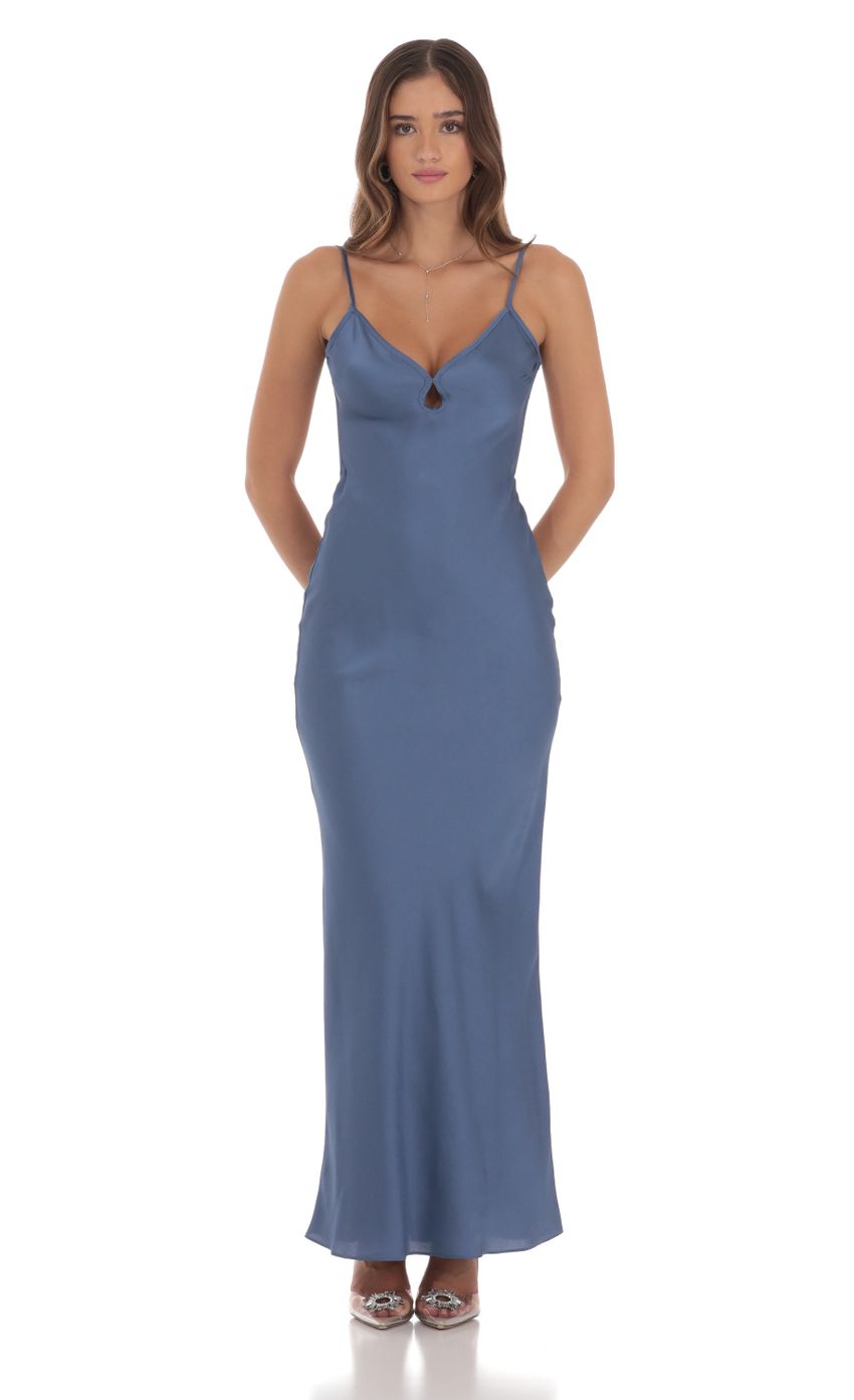 Product image for Satin Keyhole Maxi Dress in Slate Blue